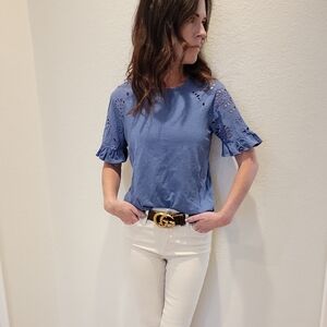 Chic Blue Eyelet Sleeve Blouse
